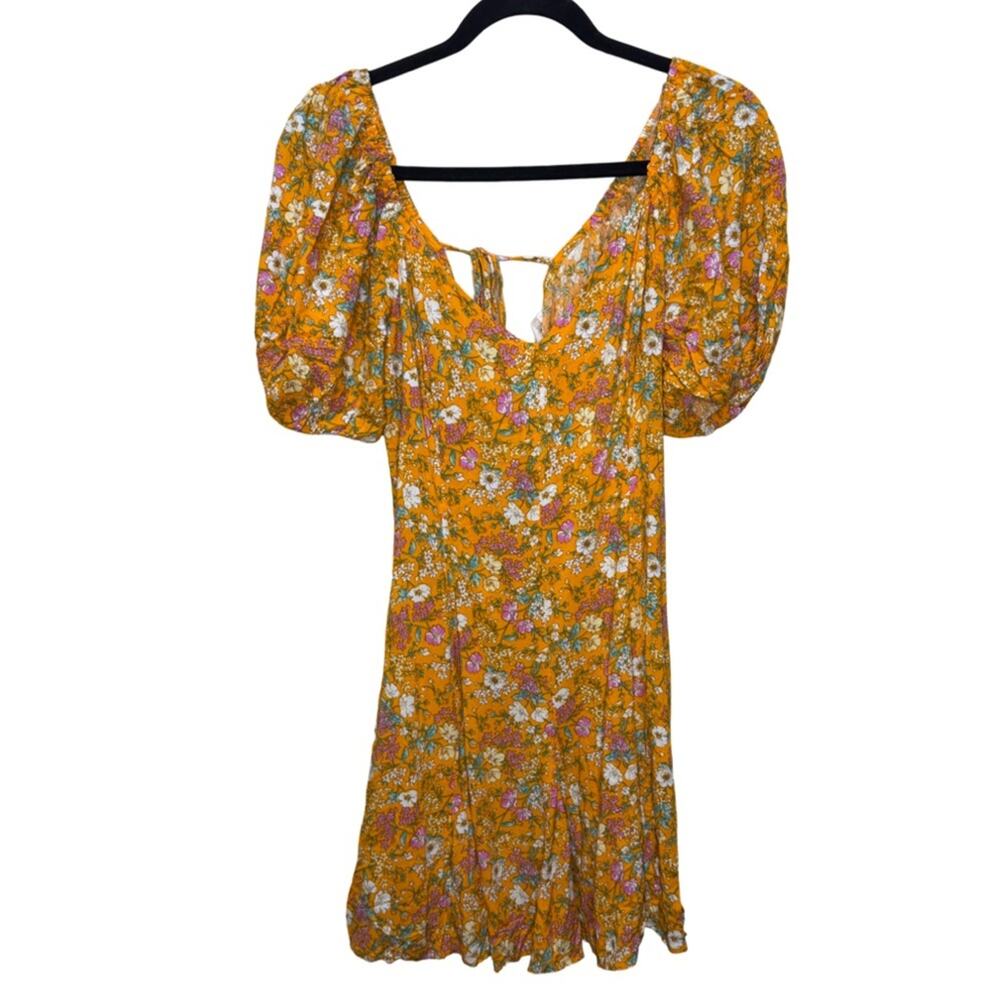 Lush Floral Sweetheart Neck Puff Sleeve Minidress - Orange Blossom NWT S
